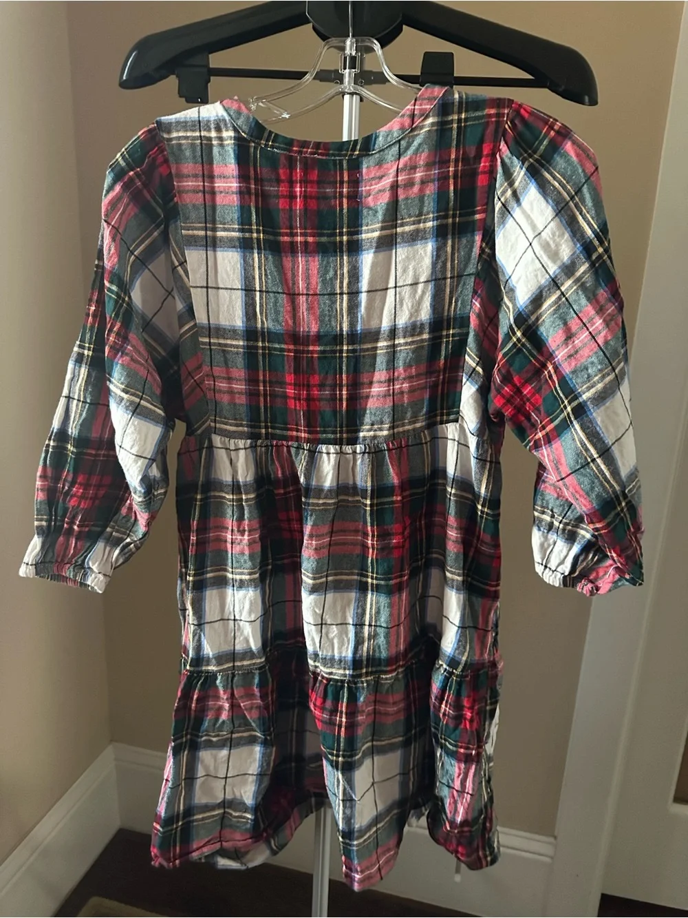 Old Navy Red, Green & Cream Plaid Button-Front Top